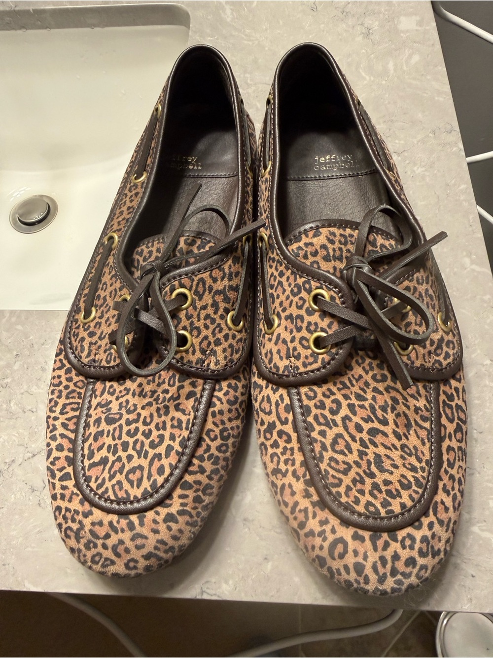 Jeffrey Campbell faux leather Leopard-Print Boat Shoes with Brown Trim size 9